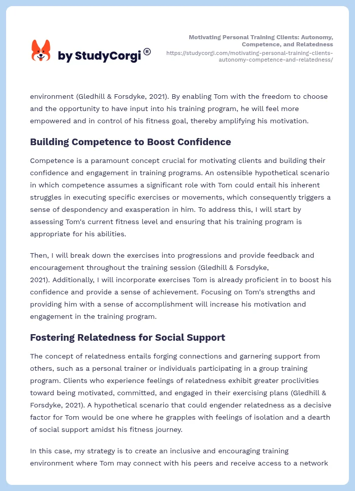 Motivating Personal Training Clients: Autonomy, Competence, and Relatedness. Page 2