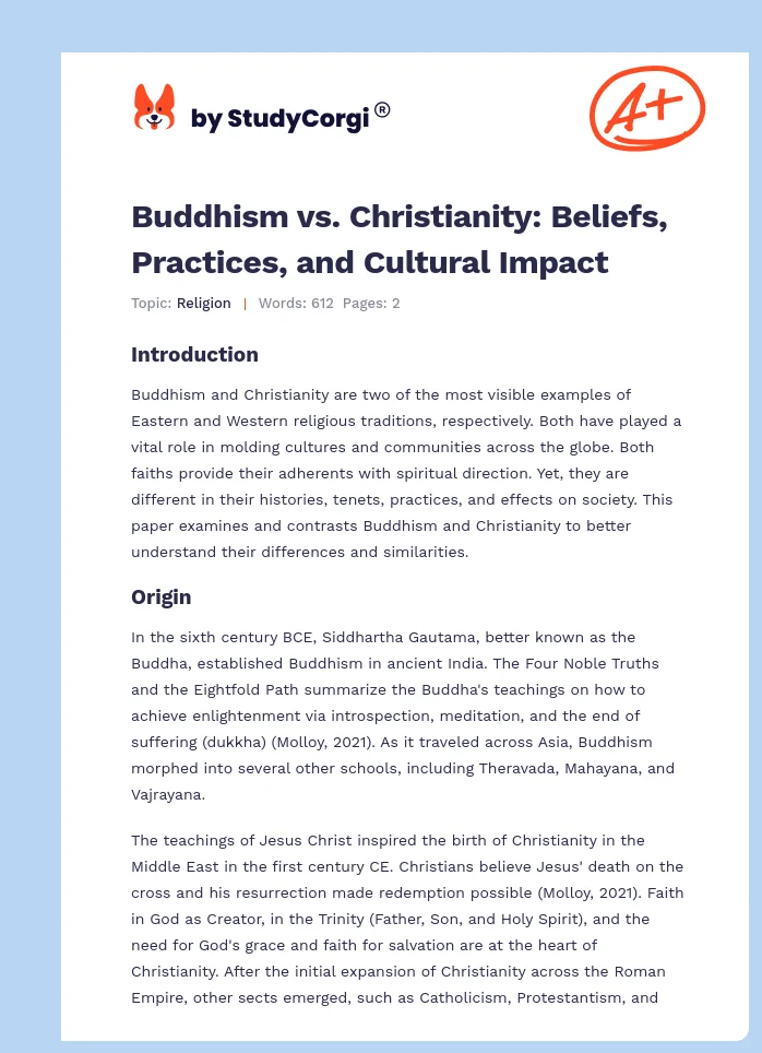 Buddhism vs. Christianity: Beliefs, Practices, and Cultural Impact. Page 1