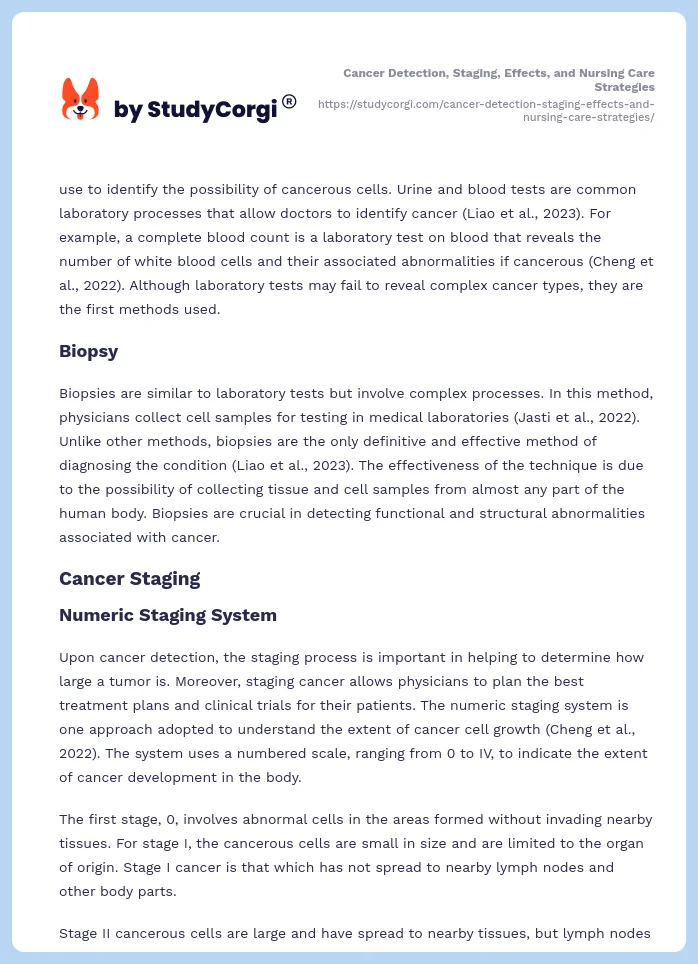 Cancer Detection, Staging, Effects, and Nursing Care Strategies. Page 2