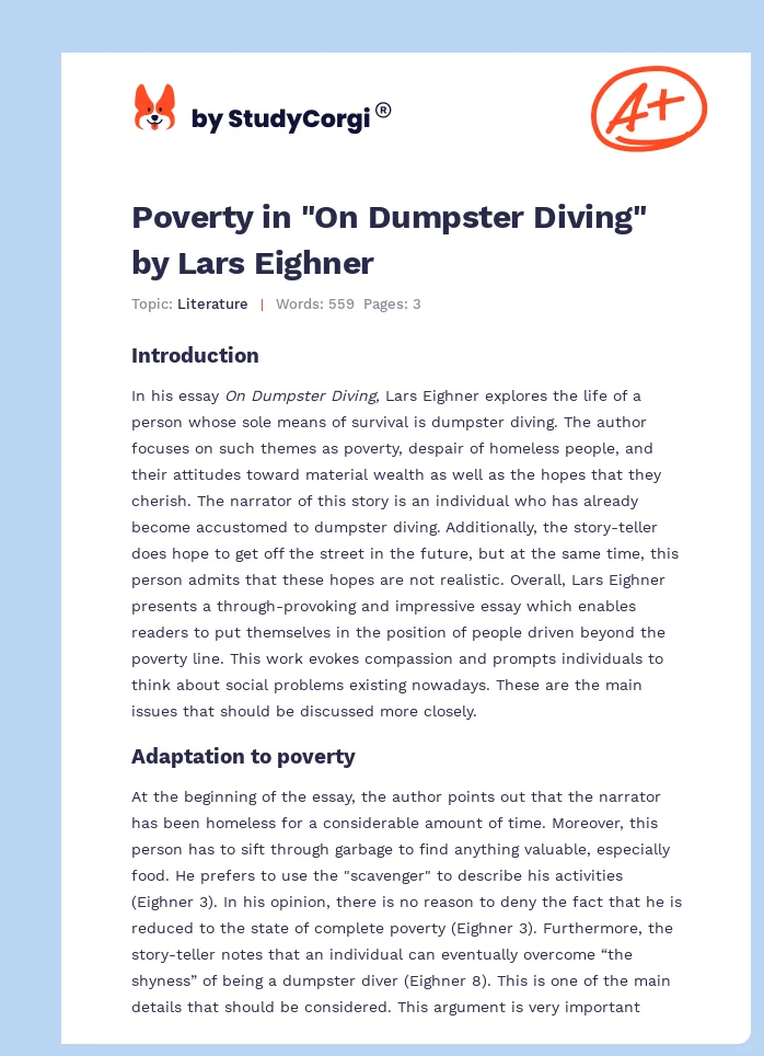 Poverty in "On Dumpster Diving" by Lars Eighner. Page 1