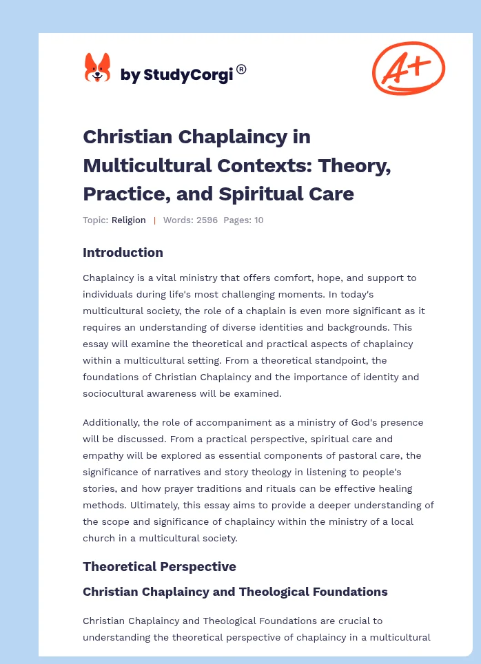 Christian Chaplaincy in Multicultural Contexts: Theory, Practice, and Spiritual Care. Page 1