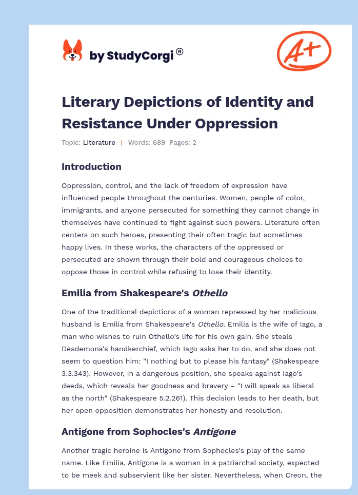 Literary Depictions of Identity and Resistance Under Oppression. Page 1