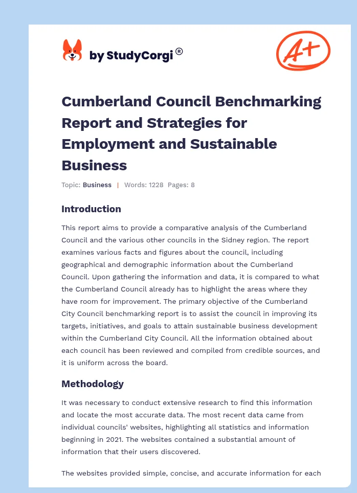 Cumberland Council Benchmarking Report and Strategies for Employment and Sustainable Business. Page 1
