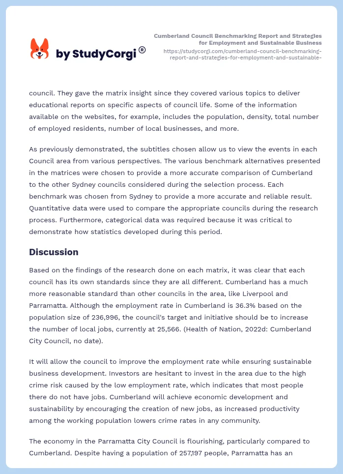 Cumberland Council Benchmarking Report and Strategies for Employment and Sustainable Business. Page 2