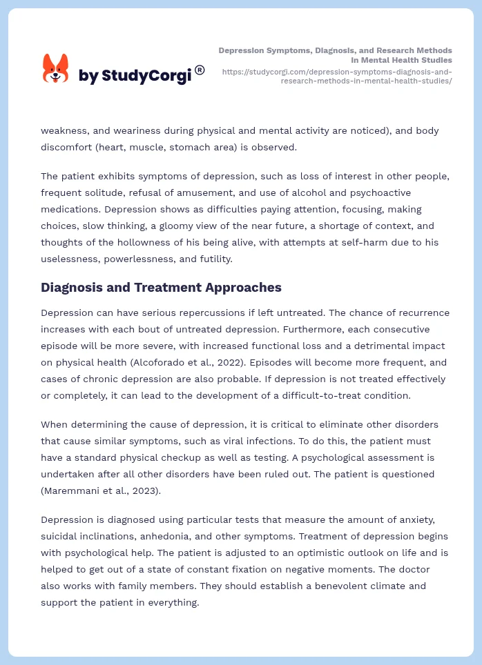 Depression Symptoms, Diagnosis, and Research Methods in Mental Health Studies. Page 2