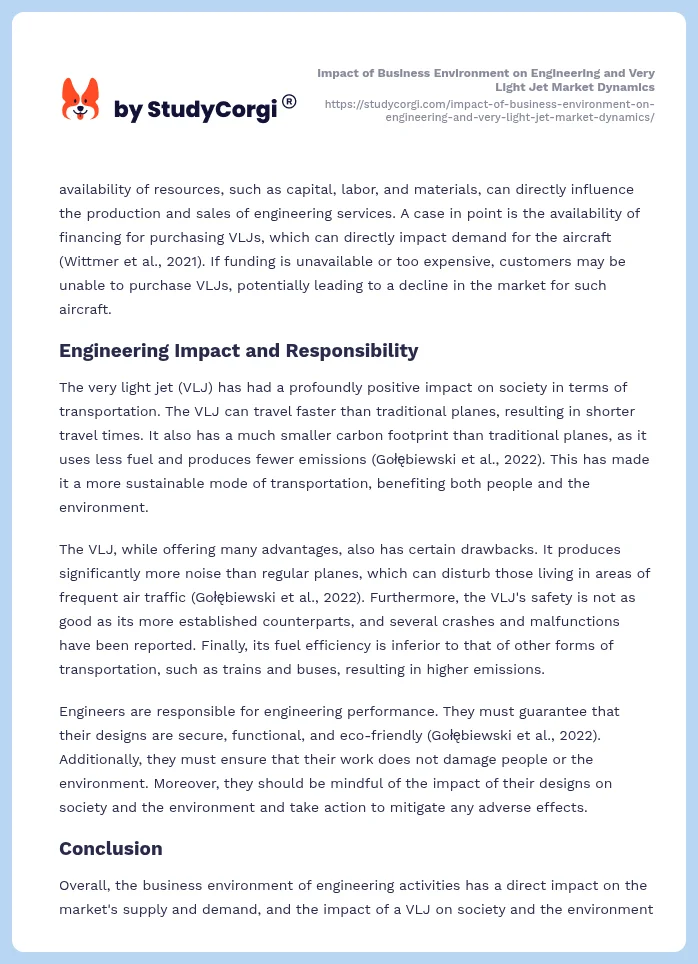 Impact of Business Environment on Engineering and Very Light Jet Market Dynamics. Page 2