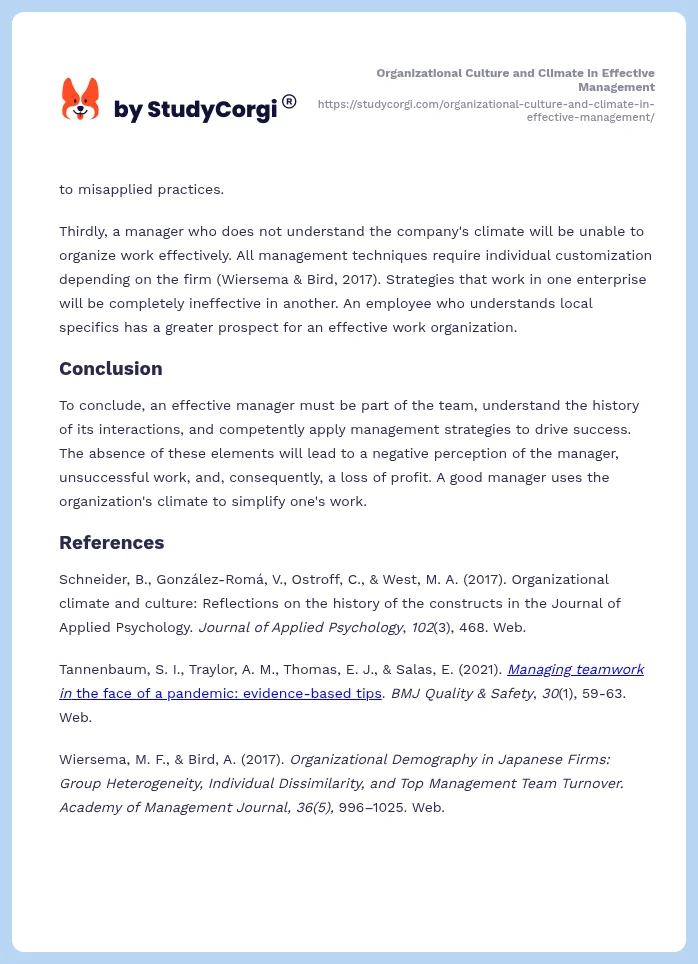 Organizational Culture and Climate in Effective Management. Page 2