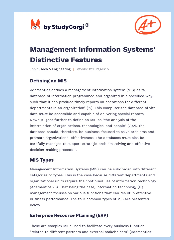 Management Information Systems' Distinctive Features. Page 1