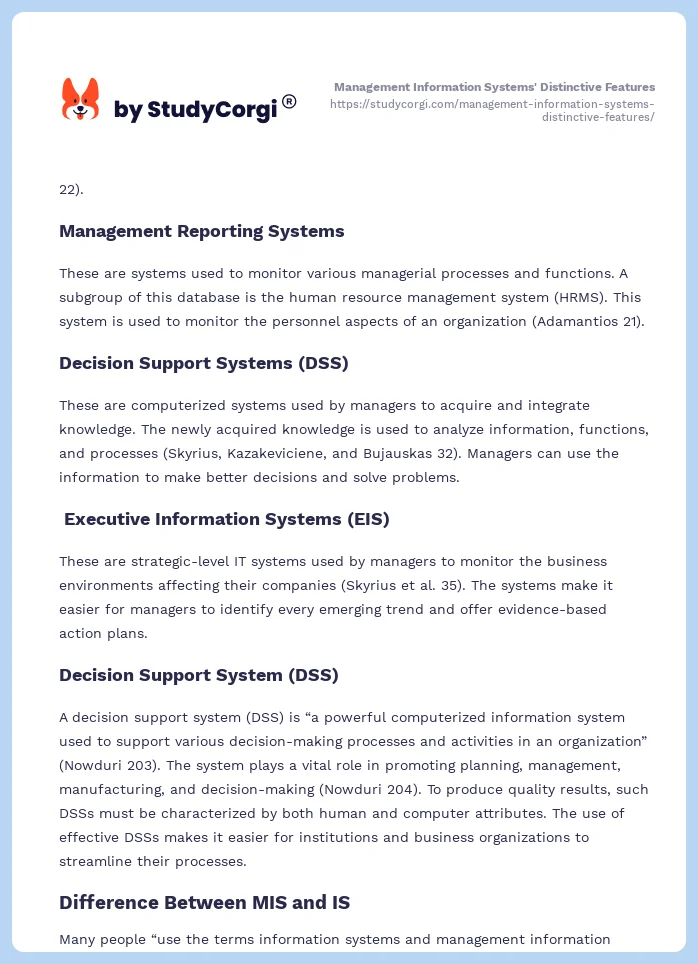Management Information Systems' Distinctive Features. Page 2