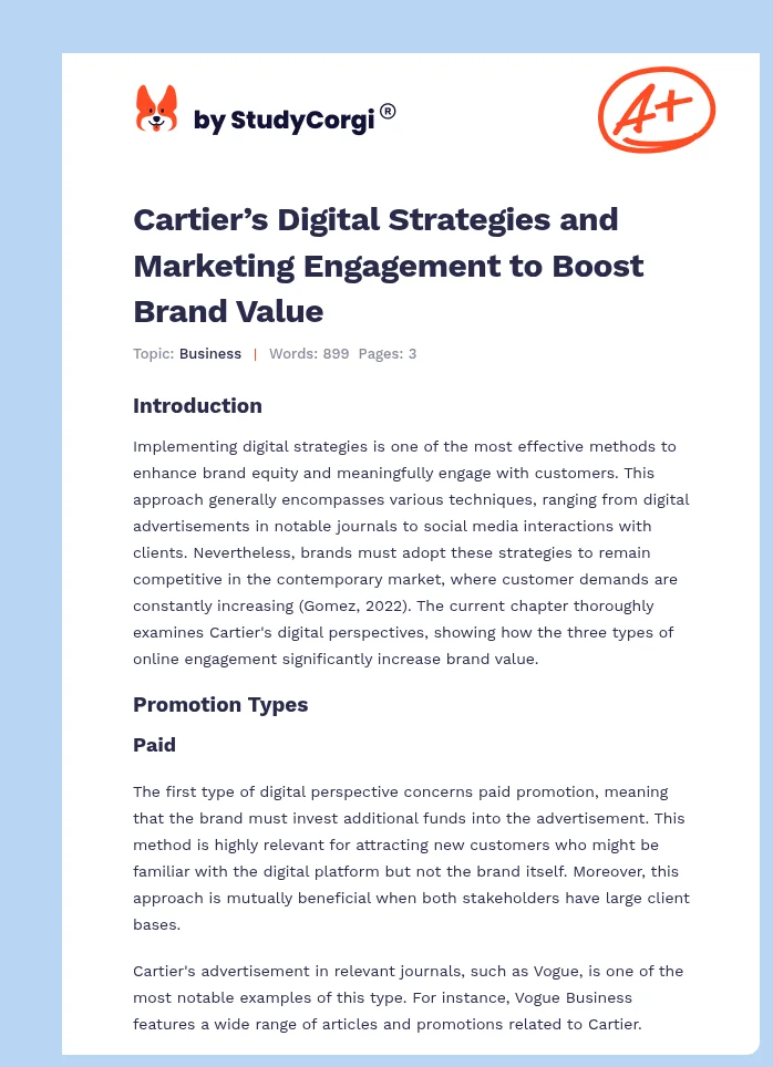 Cartier’s Digital Strategies and Marketing Engagement to Boost Brand Value. Page 1