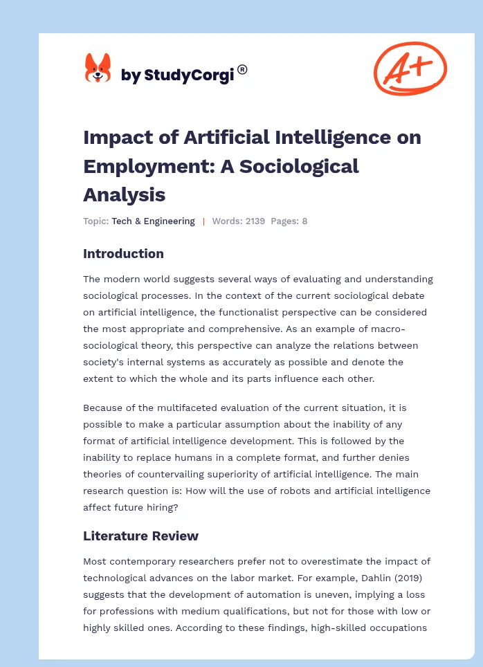 Impact of Artificial Intelligence on Employment: A Sociological Analysis. Page 1