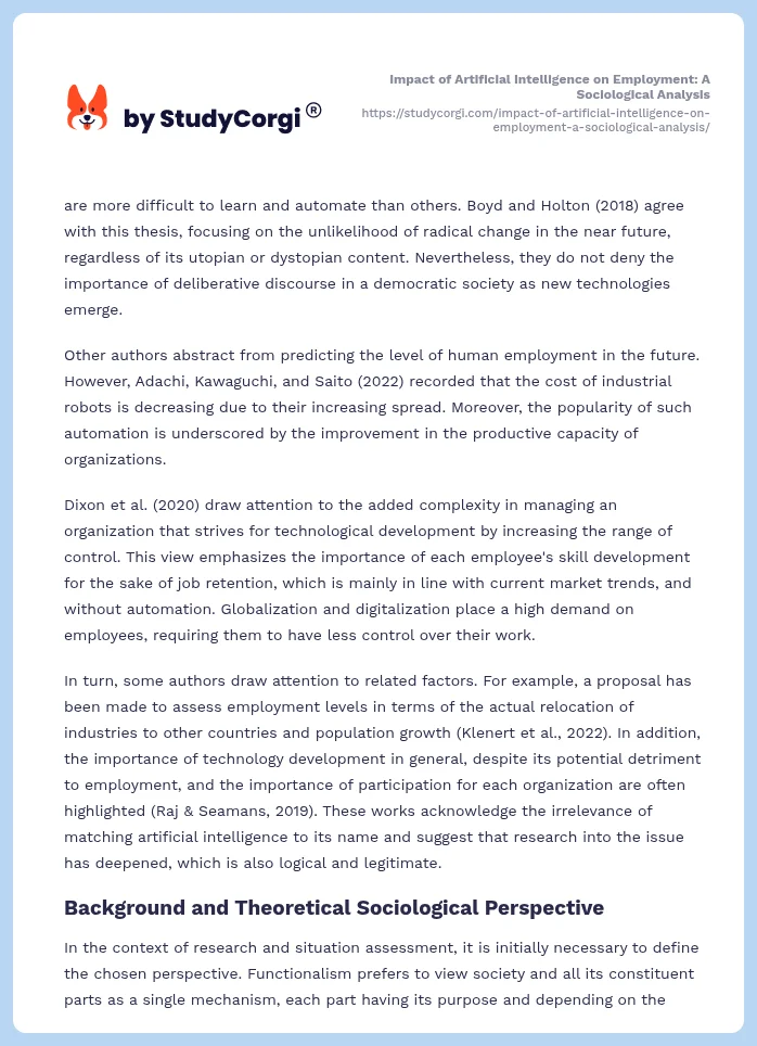 Impact of Artificial Intelligence on Employment: A Sociological Analysis. Page 2