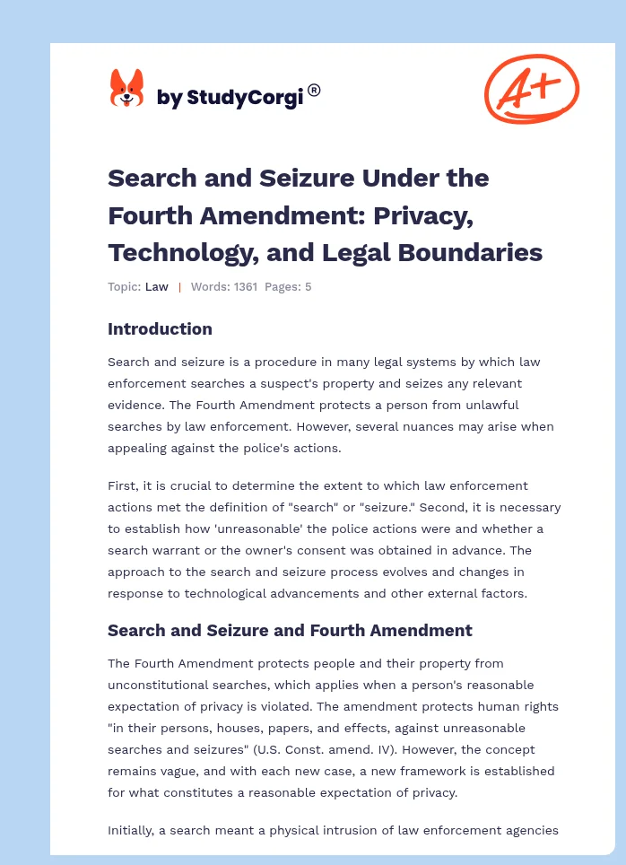 Search and Seizure Under the Fourth Amendment: Privacy, Technology, and Legal Boundaries. Page 1