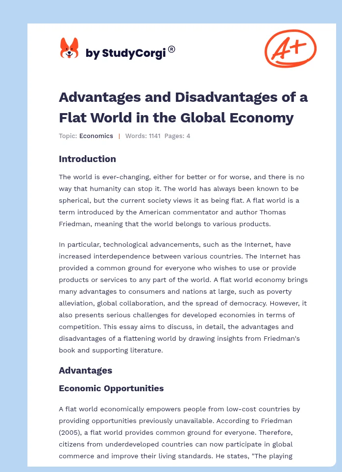 Advantages and Disadvantages of a Flat World in the Global Economy. Page 1