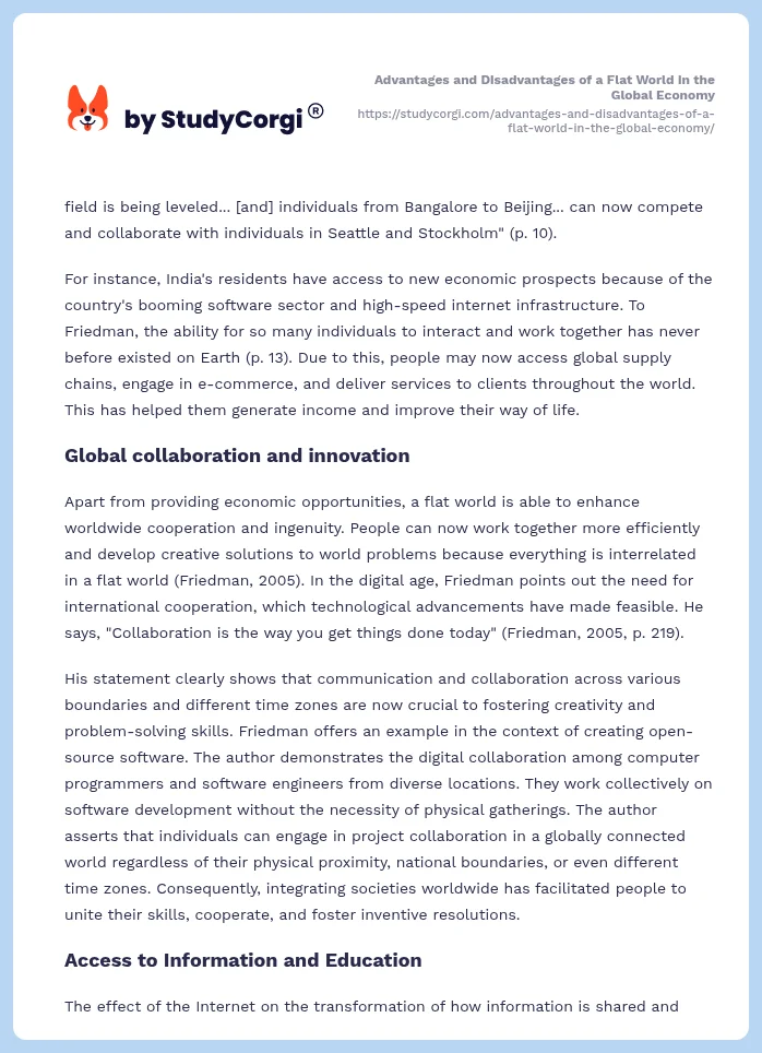 Advantages and Disadvantages of a Flat World in the Global Economy. Page 2