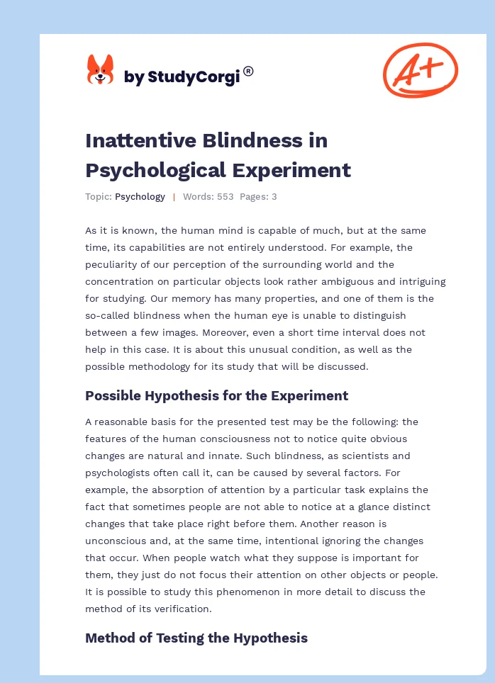 Inattentive Blindness in Psychological Experiment. Page 1