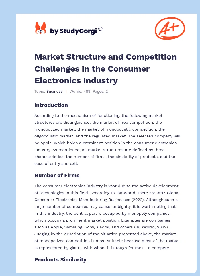 Market Structure and Competition Challenges in the Consumer Electronics Industry. Page 1