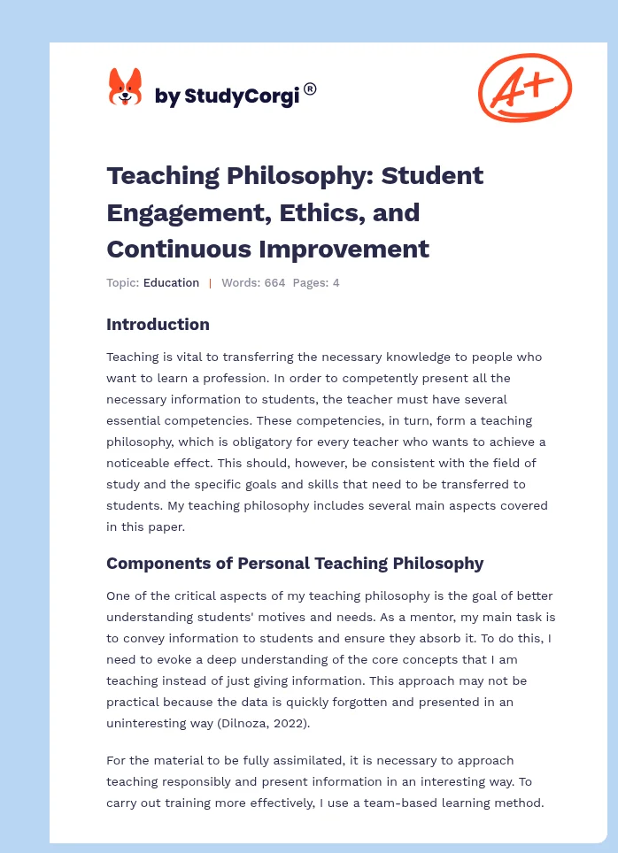 Teaching Philosophy: Student Engagement, Ethics, and Continuous Improvement. Page 1