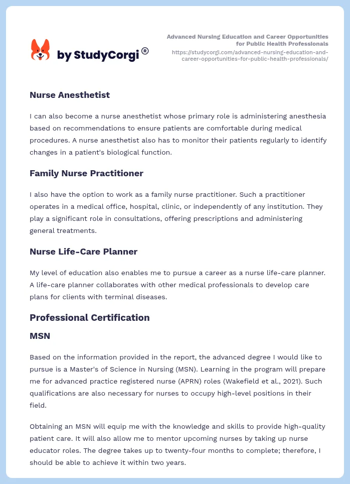 Advanced Nursing Education and Career Opportunities for Public Health Professionals. Page 2