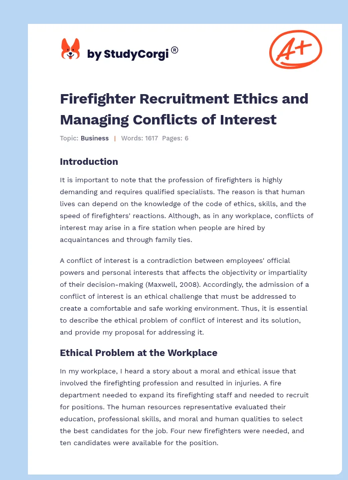 Firefighter Recruitment Ethics and Managing Conflicts of Interest. Page 1