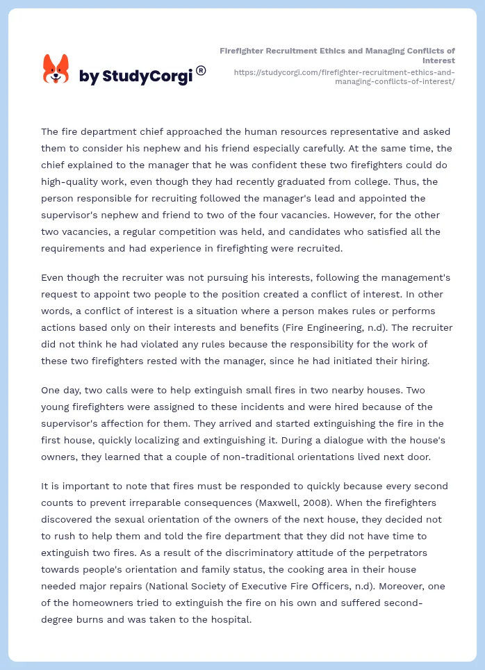 Firefighter Recruitment Ethics and Managing Conflicts of Interest. Page 2