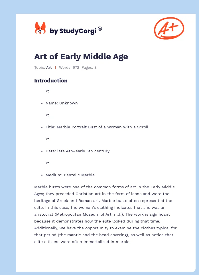 Art of Early Middle Age. Page 1