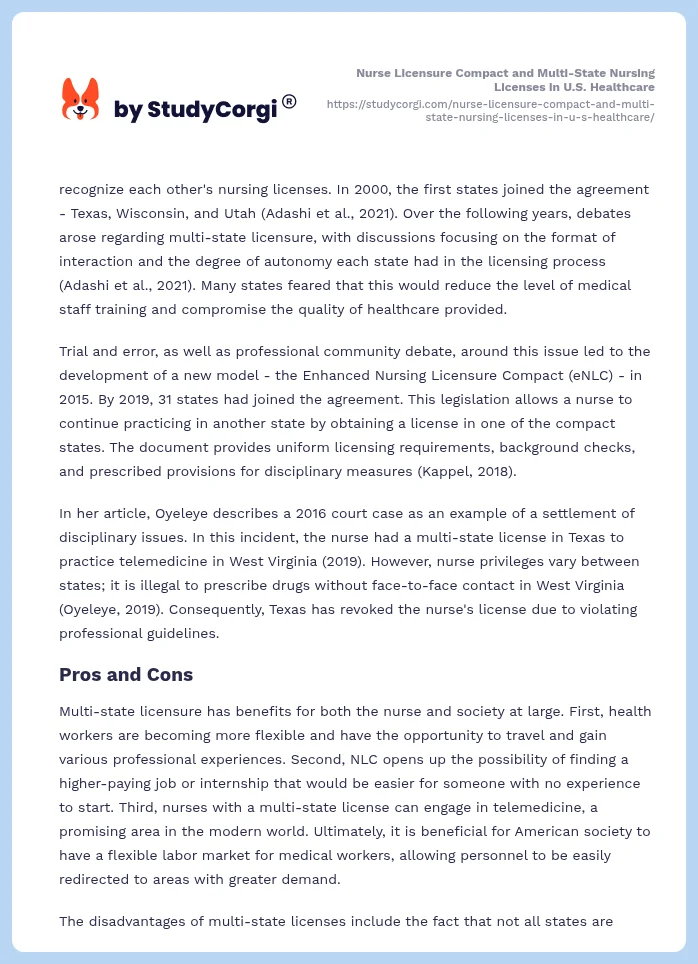 Nurse Licensure Compact and Multi-State Nursing Licenses in U.S. Healthcare. Page 2