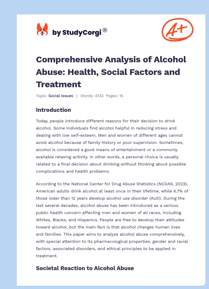 Comprehensive Analysis of Alcohol Abuse: Health, Social Factors and Treatment. Page 1