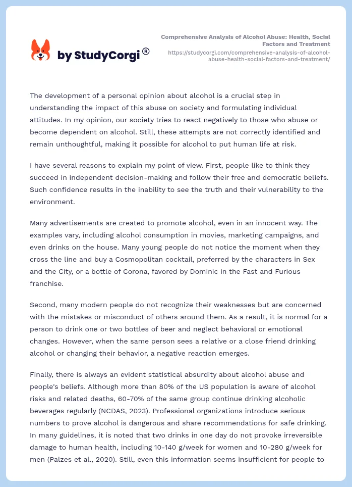 Comprehensive Analysis of Alcohol Abuse: Health, Social Factors and Treatment. Page 2