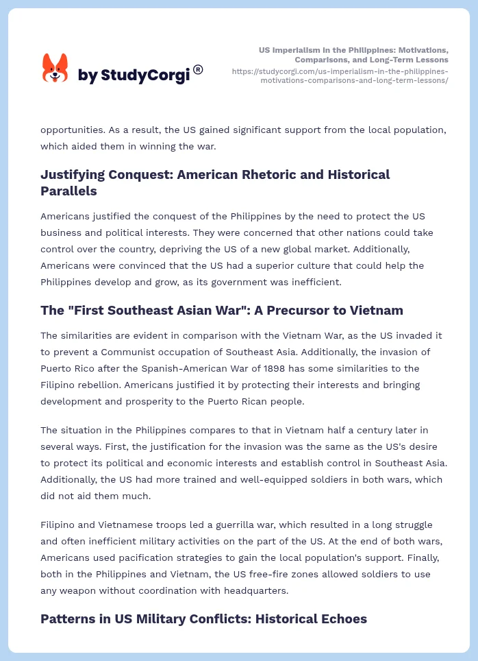 US Imperialism in the Philippines: Motivations, Comparisons, and Long-Term Lessons. Page 2