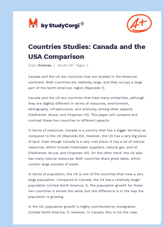 Countries Studies: Canada and the USA Comparison. Page 1