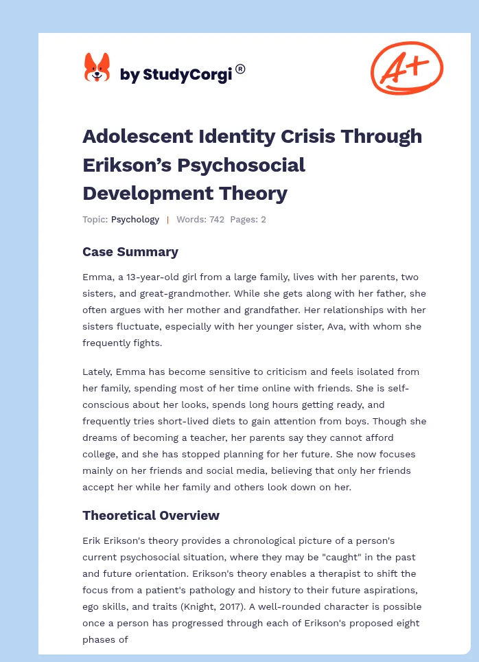 Adolescent Identity Crisis Through Erikson’s Psychosocial Development Theory. Page 1