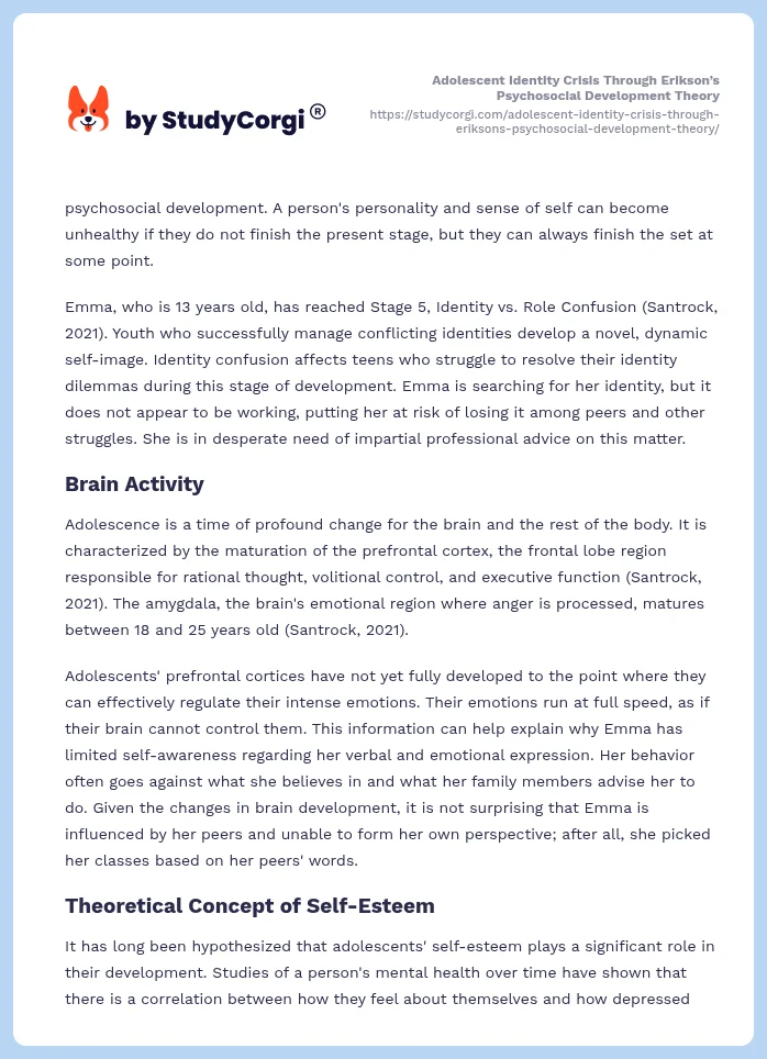 Adolescent Identity Crisis Through Erikson’s Psychosocial Development Theory. Page 2