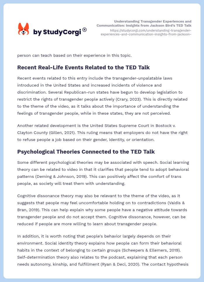 Understanding Transgender Experiences and Communication: Insights from Jackson Bird’s TED Talk. Page 2