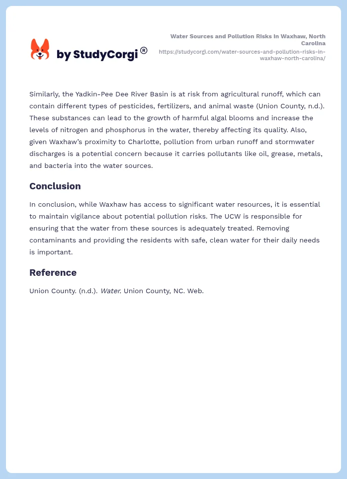 Water Sources and Pollution Risks in Waxhaw, North Carolina. Page 2