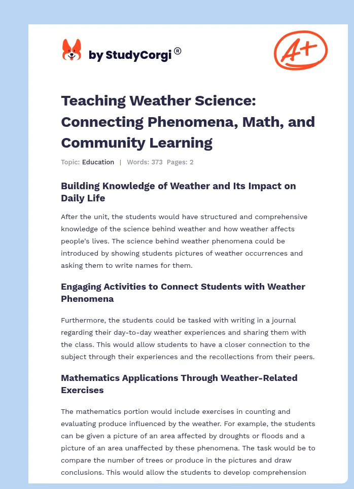 Teaching Weather Science: Connecting Phenomena, Math, and Community Learning. Page 1