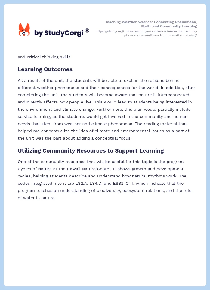 Teaching Weather Science: Connecting Phenomena, Math, and Community Learning. Page 2