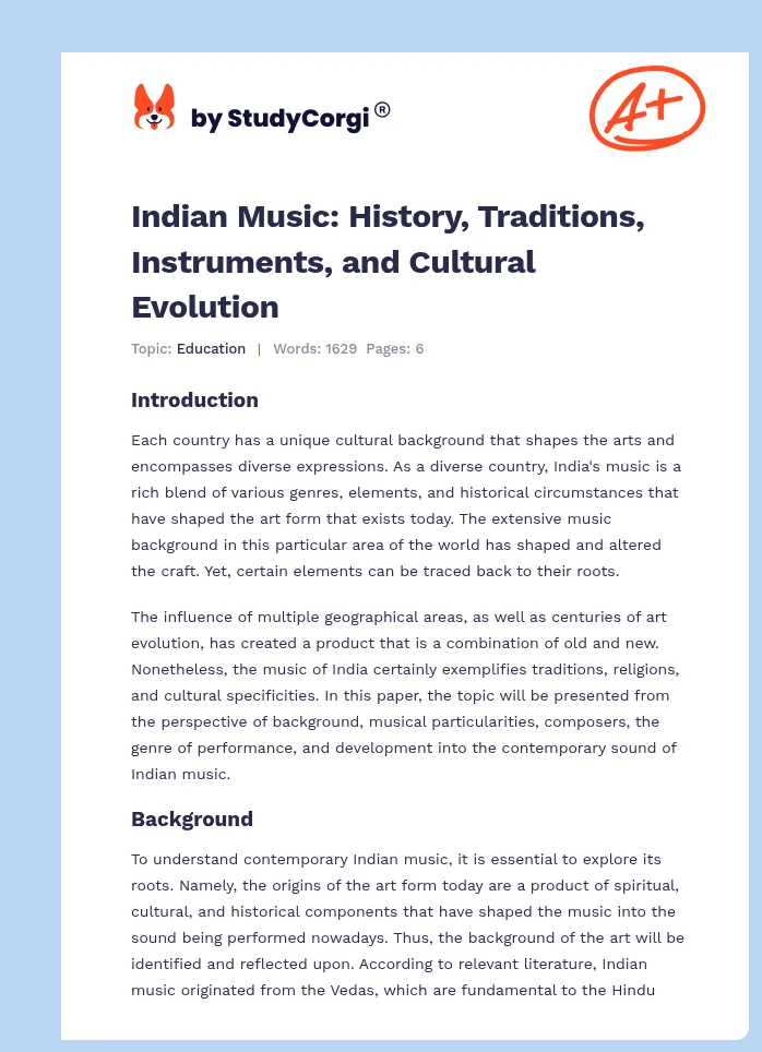 Indian Music: History, Traditions, Instruments, and Cultural Evolution. Page 1