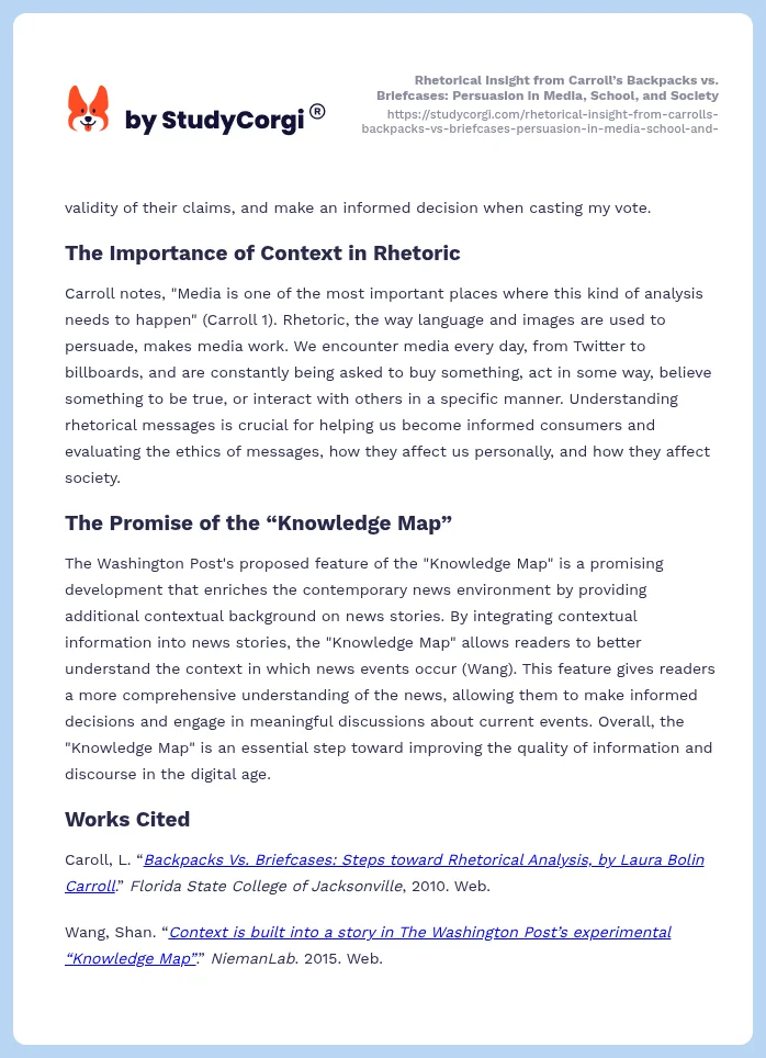 Rhetorical Insight from Carroll’s Backpacks vs. Briefcases: Persuasion in Media, School, and Society. Page 2