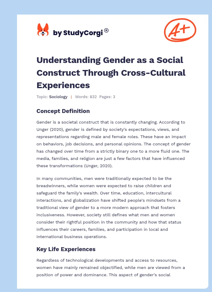 Understanding Gender as a Social Construct Through Cross-Cultural Experiences. Page 1