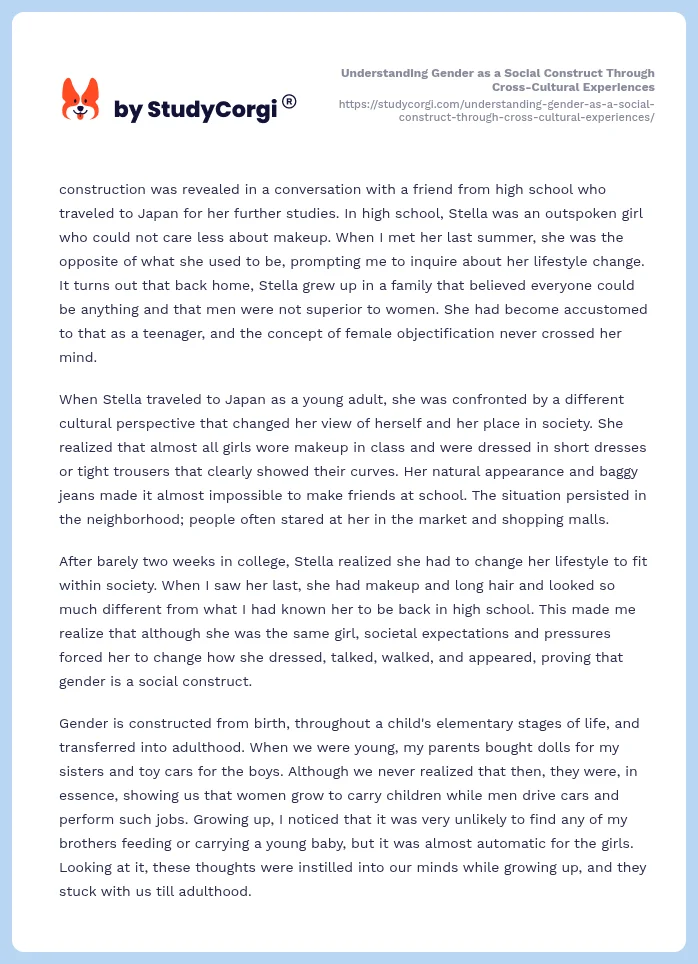 Understanding Gender as a Social Construct Through Cross-Cultural Experiences. Page 2