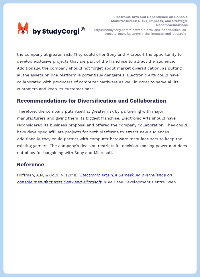 Electronic Arts and Dependence on Console Manufacturers: Risks, Impacts, and Strategic Recommendations. Page 2