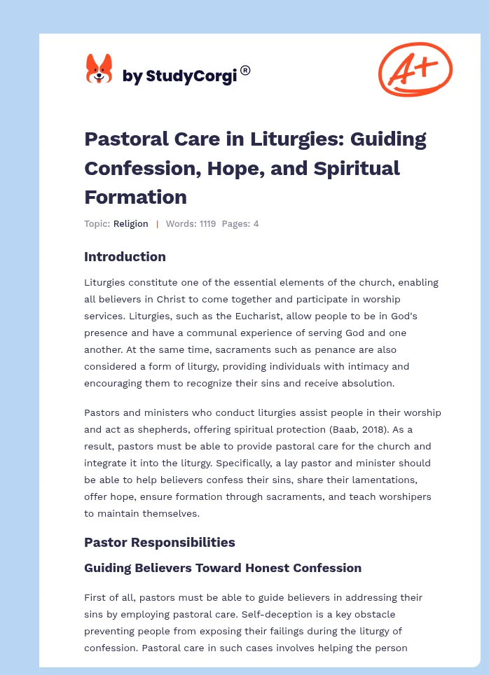 Pastoral Care in Liturgies: Guiding Confession, Hope, and Spiritual Formation. Page 1