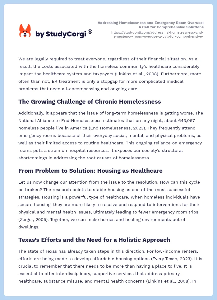 Addressing Homelessness and Emergency Room Overuse: A Call for Comprehensive Solutions. Page 2