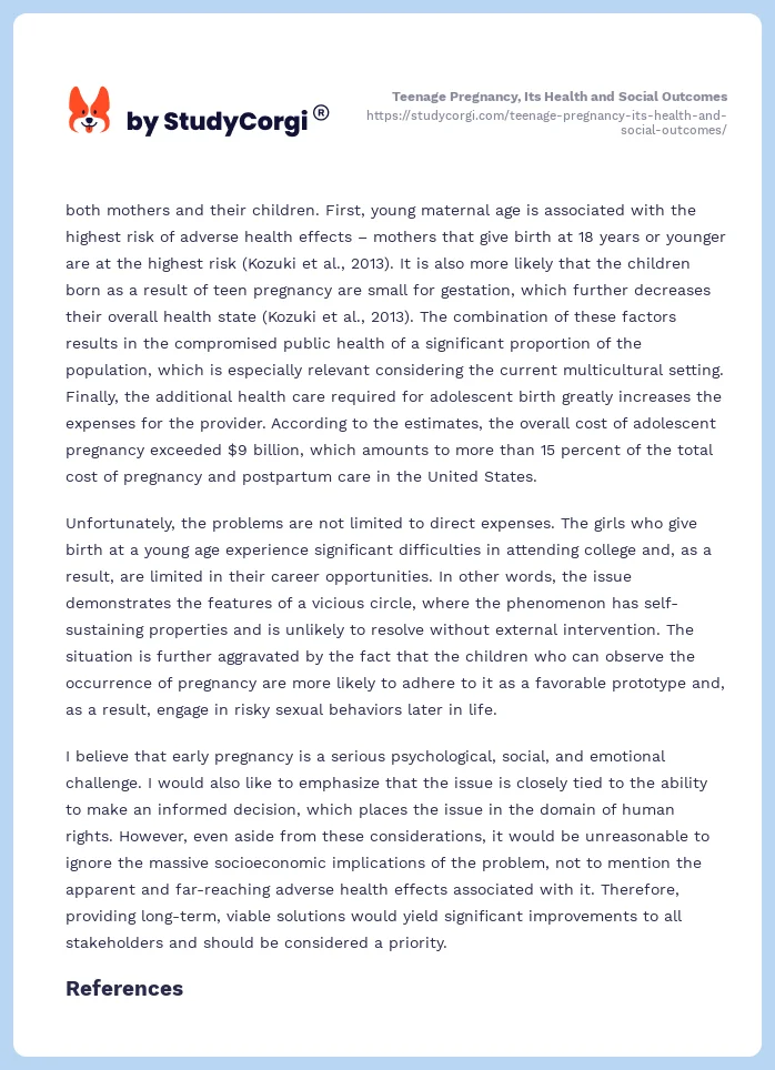 Teenage Pregnancy, Its Health and Social Outcomes. Page 2