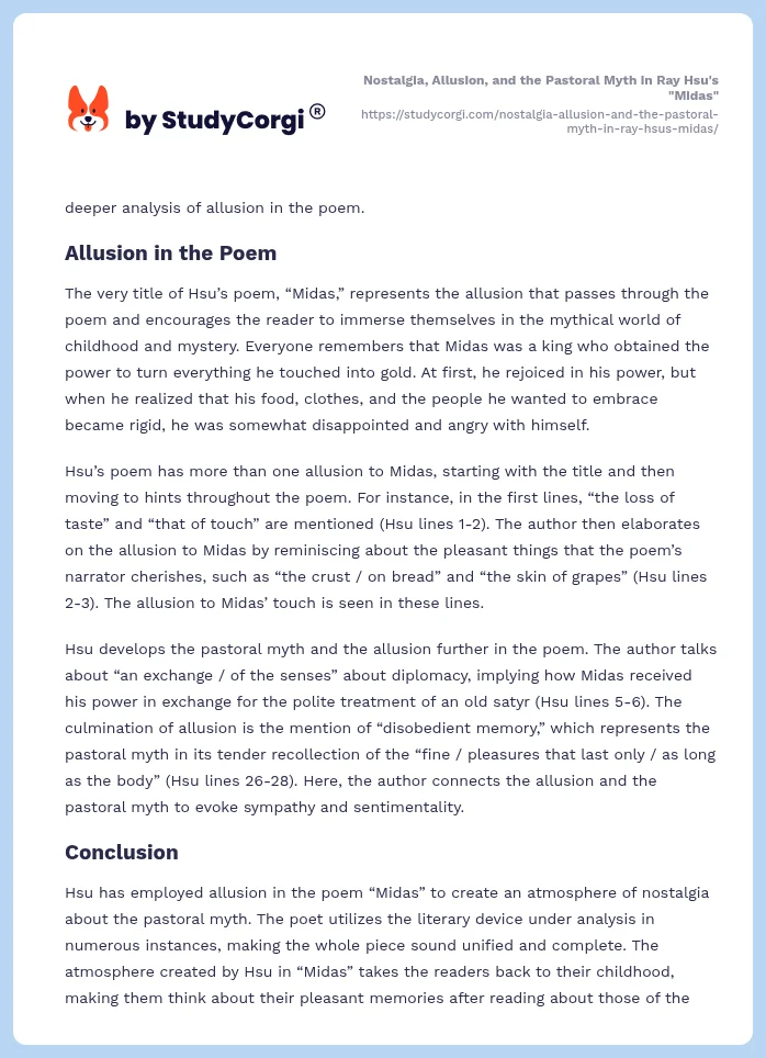 Nostalgia, Allusion, and the Pastoral Myth in Ray Hsu's "Midas". Page 2