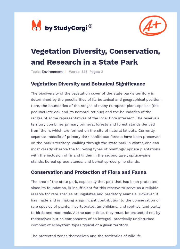 Vegetation Diversity, Conservation, and Research in a State Park. Page 1