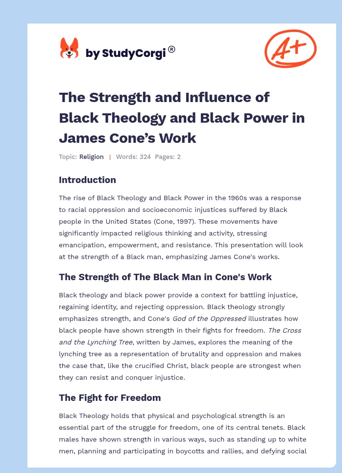 The Strength and Influence of Black Theology and Black Power in James Cone’s Work. Page 1
