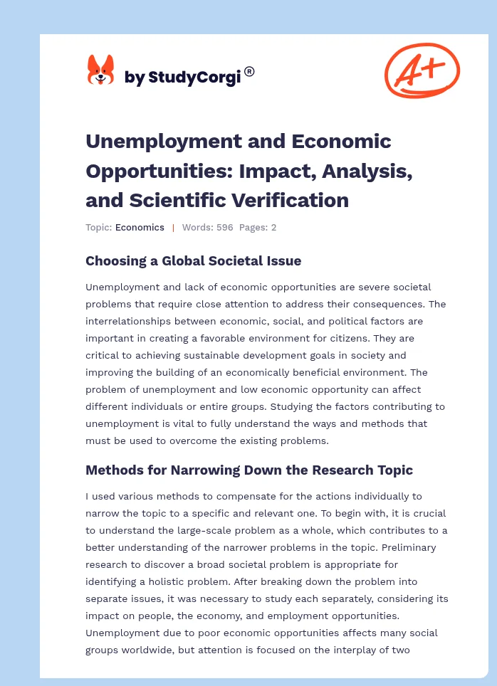 Unemployment and Economic Opportunities: Impact, Analysis, and Scientific Verification. Page 1