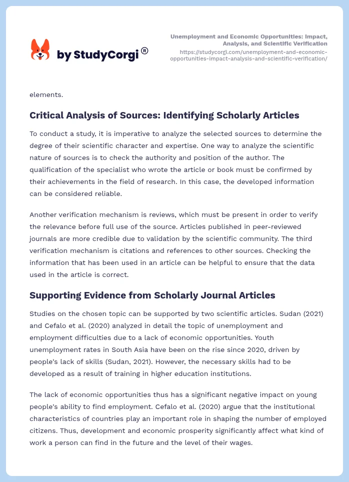 Unemployment and Economic Opportunities: Impact, Analysis, and Scientific Verification. Page 2